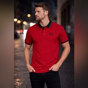 Albertini Red Monogram Polo Shirt Black Trim NWT 2XL Designer Streetwear